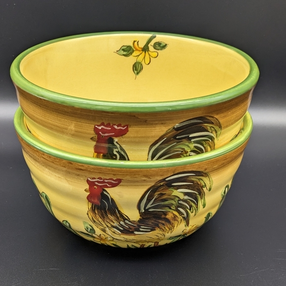 Honey Rooster by Maxcera Corp. Hand Painted Soup/Cereal Bowls - Picture 1 of 7